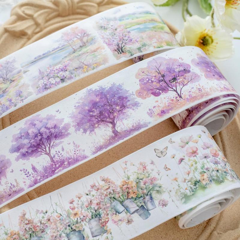 Flowers and Trees Pattern Washi Tape, 1 Roll DIY Decorative Washi Tape, Scrapbooking & Stamping Supplies for Home School Office