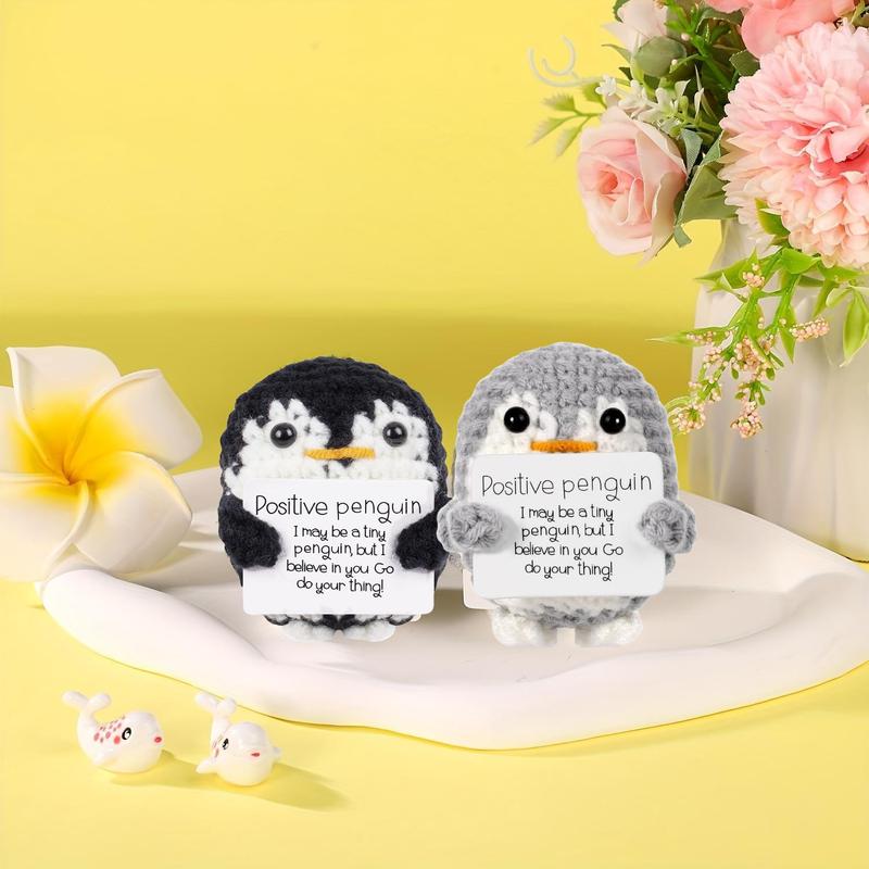 Pocket Penguin Hug, 2 Counts Mini Funny Positive Penguin, Cute Crochet Animals Doll Ornament Toy, Emotional Support Plush with Positive Card