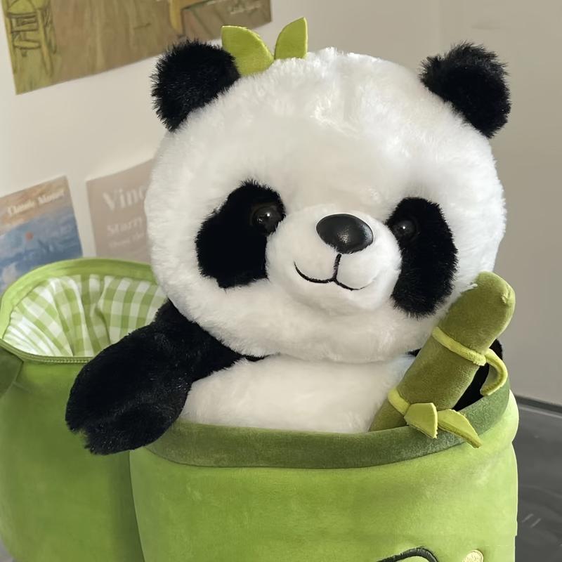 Bamboo Panda Plush Toy Panda In Bamboo Tube Panda Hugging Bamboo Doll