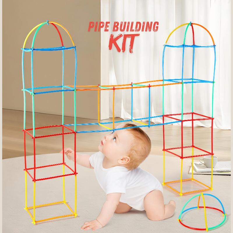 500 count Fort Building Kit - 250 Sticks, 250 Connectors Straw Constructor Toys STEM Building Toys - Creative Indoor Buildable Kit for Kid - Outdoor Toys for Kid Ages 4-8 - DIY Interlocking Toys