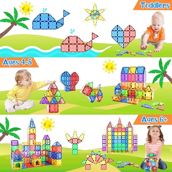 103 PCS Magnetic Building Tiles Set with Car, Magnetic Tiles Kids Toys Magnet Toys for Toddler Magnetic Blocks Building Toys Preschool Learning Sensory Montessori Toys for 3+ Year Old Boys and Girls, Safe Creativity Toddler Kids Toys, Christmas Toy Gifts