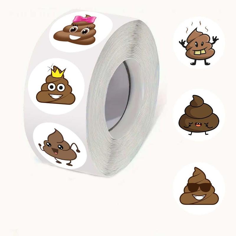 Cartoon Poop Pattern Sticker (500pcs roll), Funny Poop Roll Sticker, DIY Decorative Sticker for Water Cup Phone Case Envelope Sealing