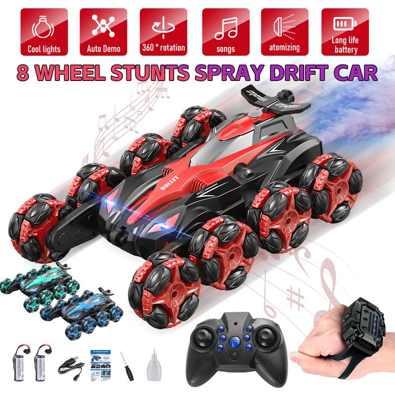 8-wheel 2.4GHZ Remote Control Drift Stunt Car with Music and Lights, Gesture Sensing Climbing Car, Music Spray Stunt Car