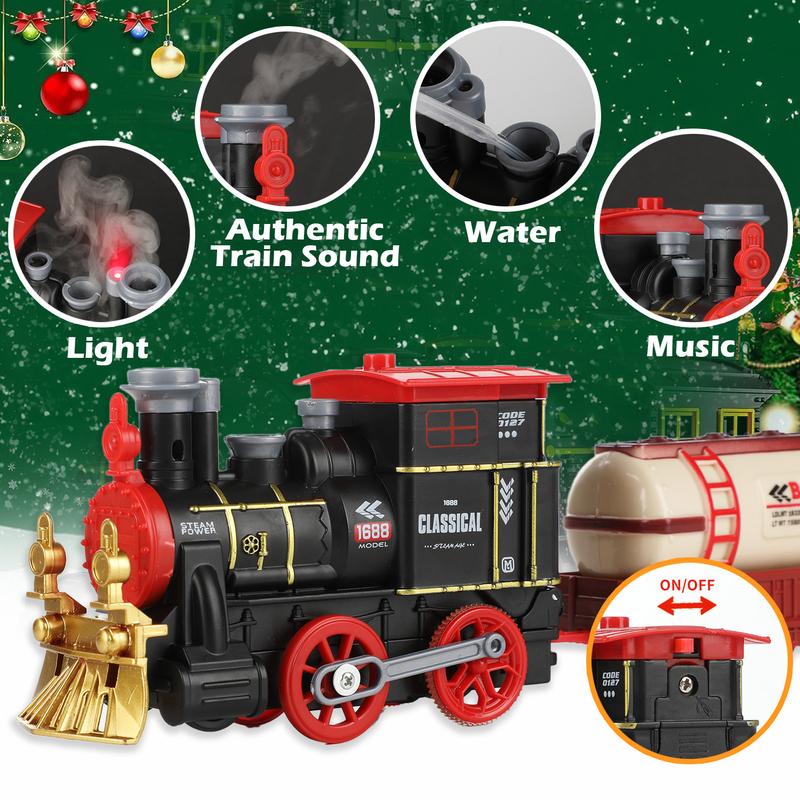 Electric Train Set for Kids, Train Toy with Steam Locomotive, Cargo Car and Long Track, Model Railway Steam Train Toy with Lights & Sound for Boys & Girls, Christmas and Birthday Gifts