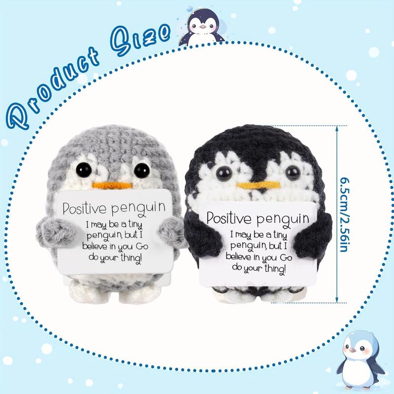 Pocket Penguin Hug, 2 Counts Mini Funny Positive Penguin, Cute Crochet Animals Doll Ornament Toy, Emotional Support Plush with Positive Card