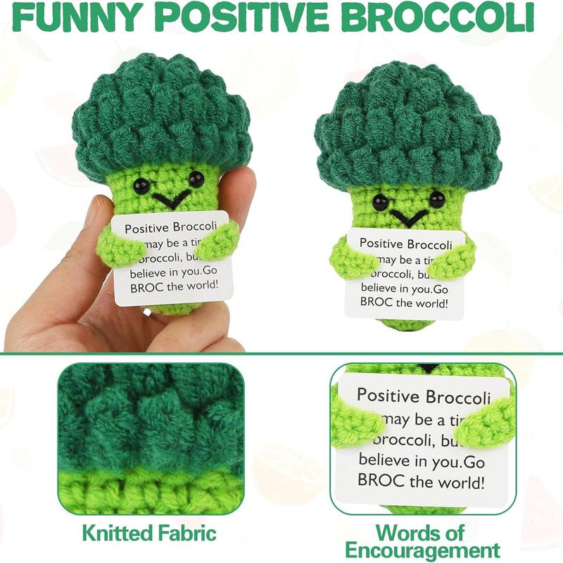 Cute Crochet Bee & Broccoli Crochet Kit, 2 Counts set Positive Crochet Inspirational Gifts for Friend Birthday, Cute Knitted Stuff Cheer Up Gifts