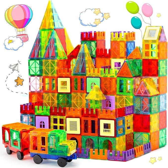 103 PCS Magnetic Building Tiles Set with Car, Magnetic Tiles Kids Toys Magnet Toys for Toddler Magnetic Blocks Building Toys Preschool Learning Sensory Montessori Toys for 3+ Year Old Boys and Girls, Safe Creativity Toddler Kids Toys, Christmas Toy Gifts