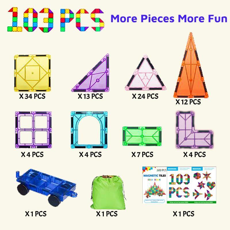 103 PCS Magnetic Building Tiles Set with Car, Magnetic Tiles Kids Toys Magnet Toys for Toddler Magnetic Blocks Building Toys Preschool Learning Sensory Montessori Toys for 3+ Year Old Boys and Girls, Safe Creativity Toddler Kids Toys, Christmas Toy Gifts