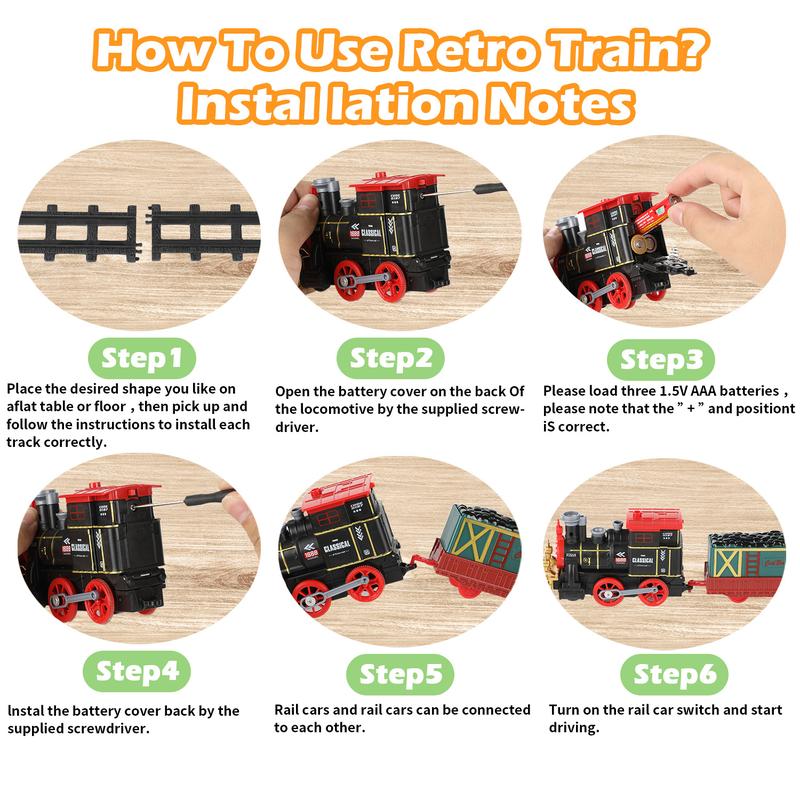 Electric Train Set for Kids, Train Toy with Steam Locomotive, Cargo Car and Long Track, Model Railway Steam Train Toy with Lights & Sound for Boys & Girls, Christmas and Birthday Gifts