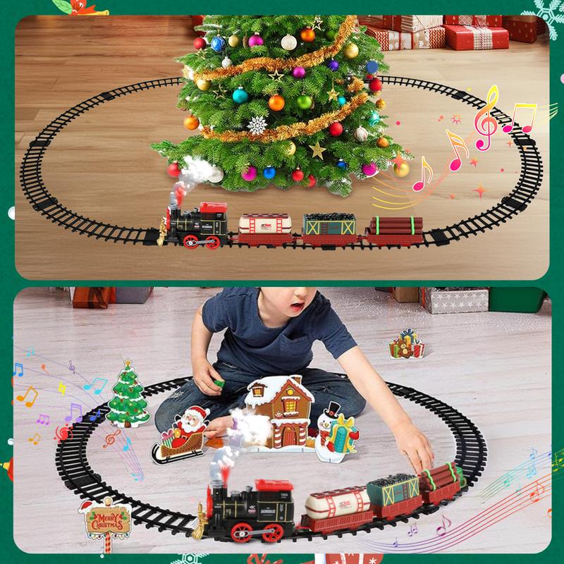 Electric Train Set for Kids, Train Toy with Steam Locomotive, Cargo Car and Long Track, Model Railway Steam Train Toy with Lights & Sound for Boys & Girls, Christmas and Birthday Gifts