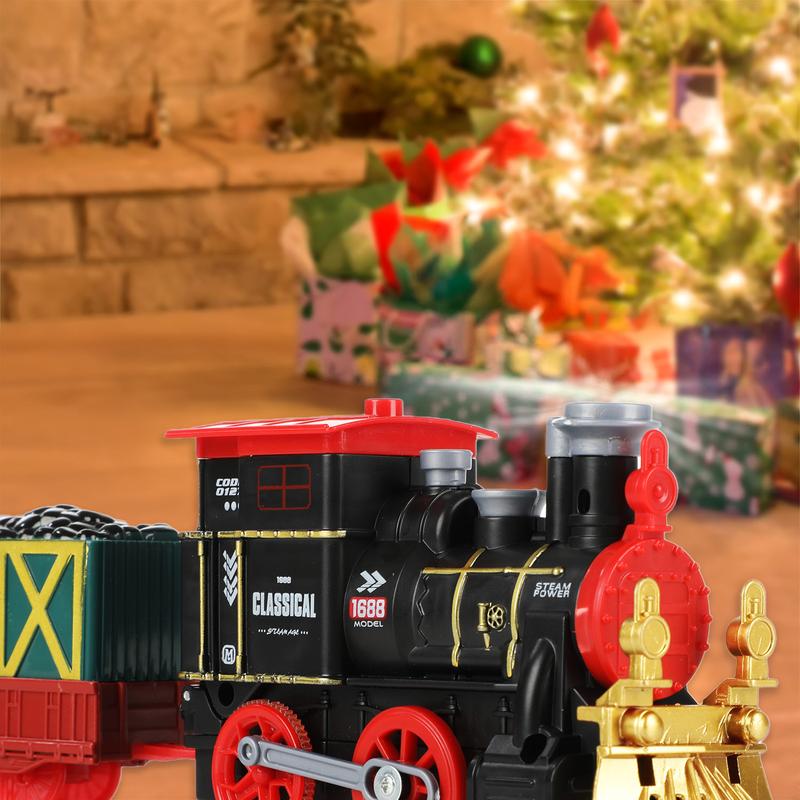 Electric Train Set for Kids, Train Toy with Steam Locomotive, Cargo Car and Long Track, Model Railway Steam Train Toy with Lights & Sound for Boys & Girls, Christmas and Birthday Gifts