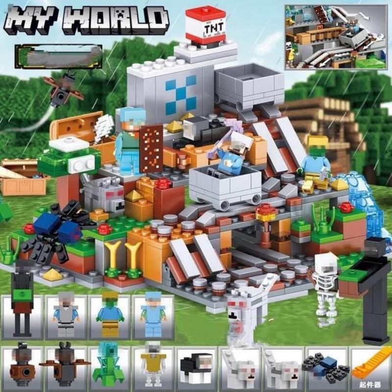 Building blocks Toys Minecraft Mechanism Cave Elevating Version i Minecraft Brick Construction Toy , Castle and Farm Building Set, Great Gift for Minecraft Players Aged 8 and up (680 Pieces)