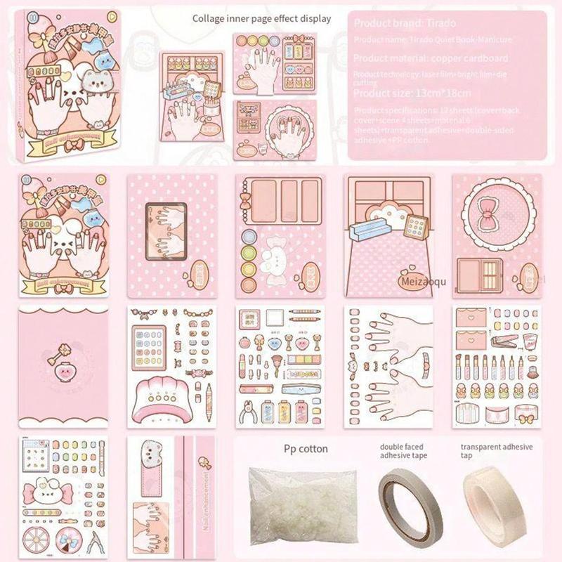 Cute Cartoon Sticker Book, 1 Set Nail Art Sticker Book, Scene Collage Material DIY Material Pack, Office Stationery & Supplies