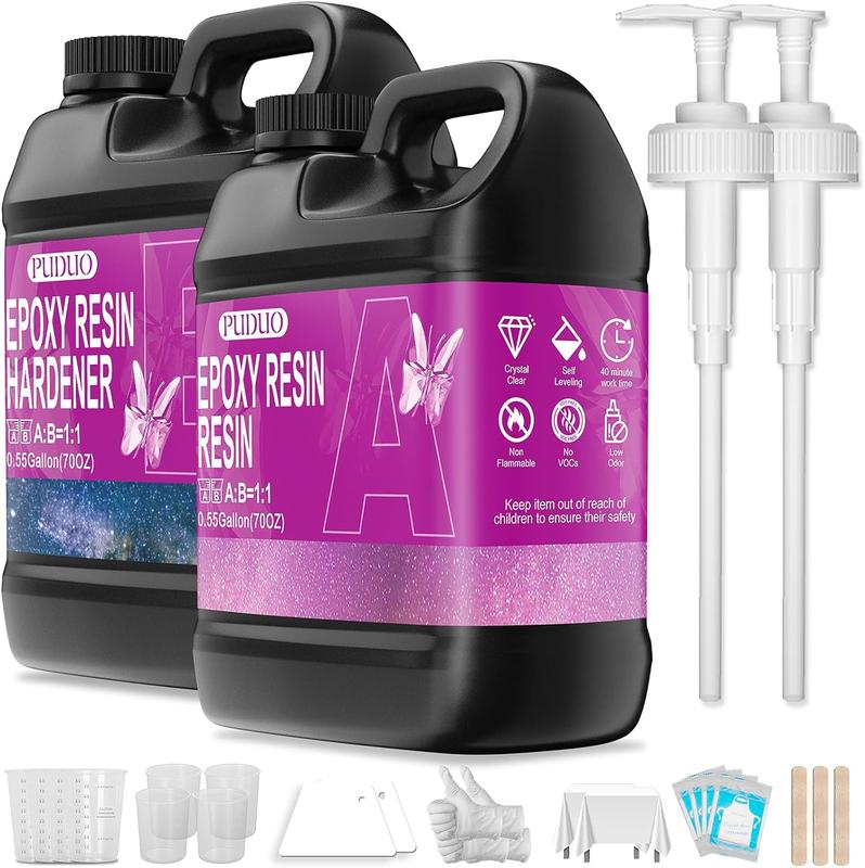 Epoxy Resin Kit 1.1Gallon，Newly Formulated Crystal Clear Epoxy Resin，Strong, Bubble-Free, Anti-Yellowing Art Resin That，Suitable for Casting, DIY, Resin Art, Molds, Easy to Mix 1:1 Ratio