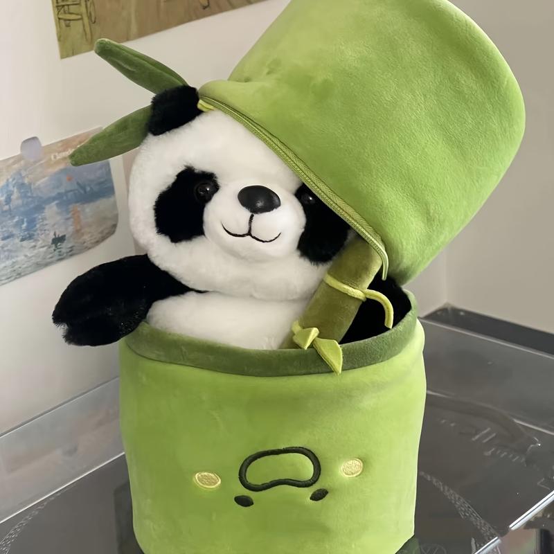 Bamboo Panda Plush Toy Panda In Bamboo Tube Panda Hugging Bamboo Doll