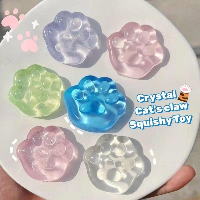 set Jelly Cat Claw Soft Stress Relief Toy Cat Paw Sticky Squeeze Toy Relaxing sticky squishy Transparent Fidget Toy