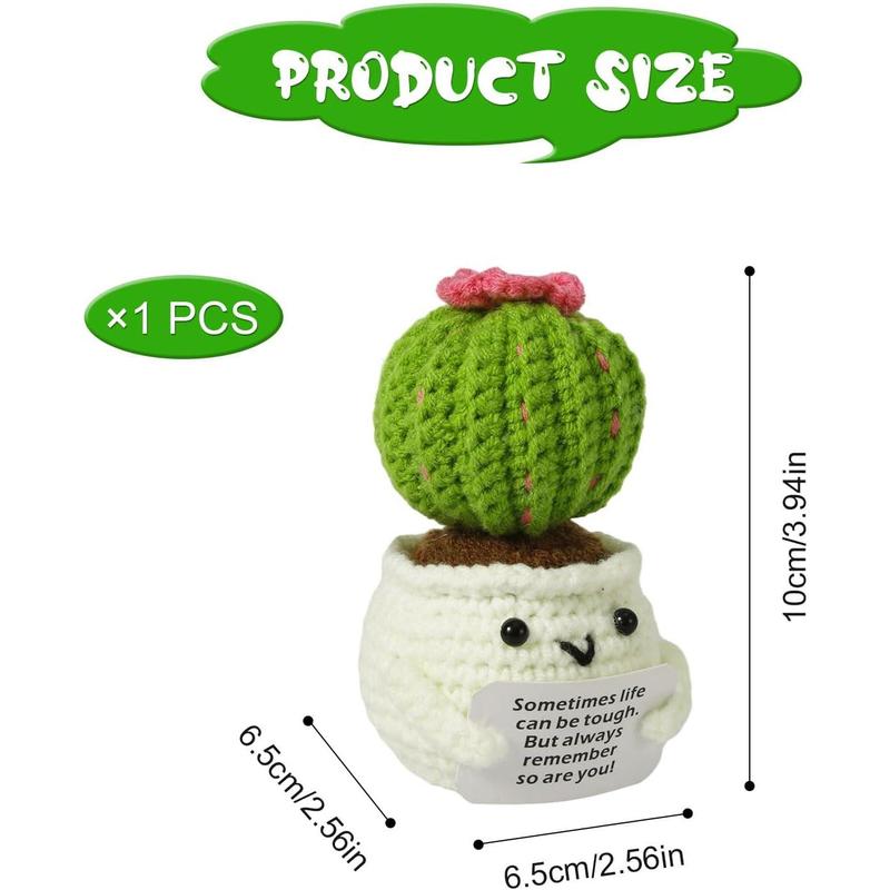 Crochet Positive Cactus, Handmade Knitted Cactus Toy Cute Funny Potato Emotional Positive Life Doll Ornaments Gifts with Encouraging Card for Adults Kids Friends Room Office Desktop Decor