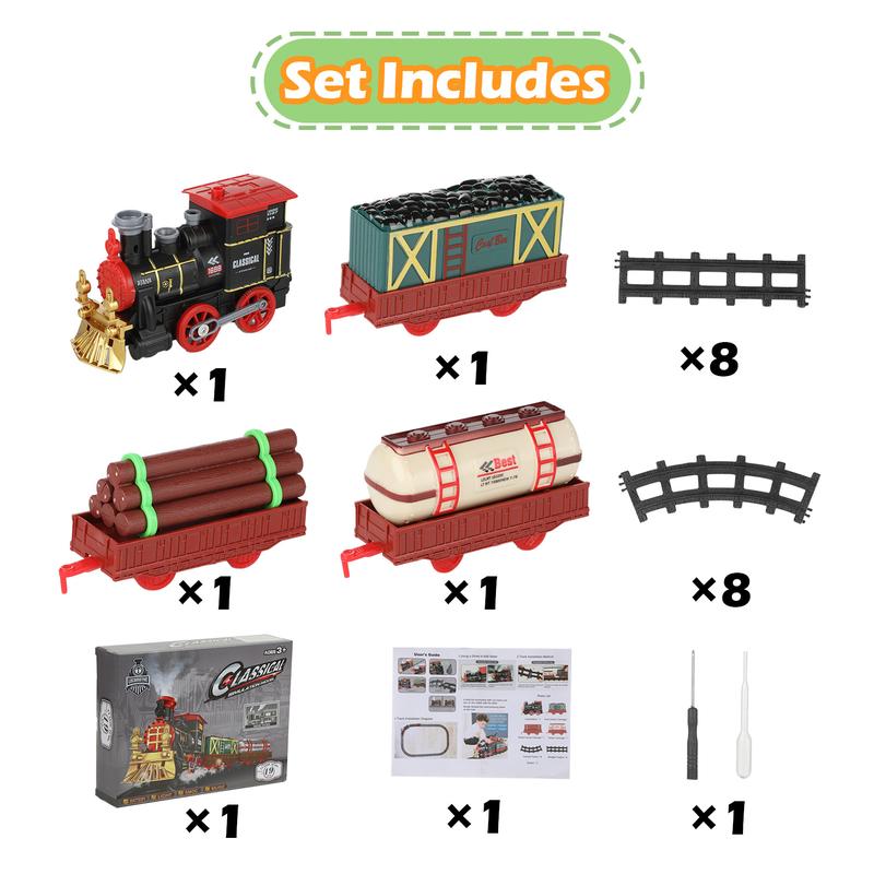 Electric Train Set for Kids, Train Toy with Steam Locomotive, Cargo Car and Long Track, Model Railway Steam Train Toy with Lights & Sound for Boys & Girls, Christmas and Birthday Gifts