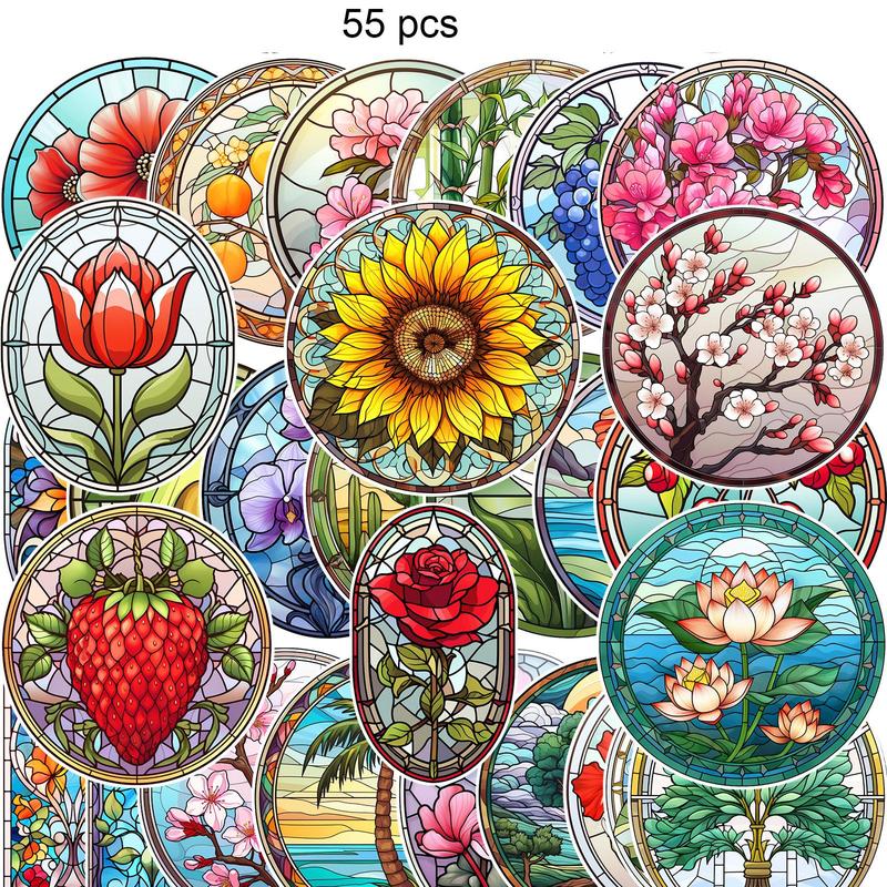 Floral Pattern Stickers, 55pcs set Waterproof Self-adhesive Decorative Stickers, Creative Decorative Stickers For DIY Scrapbooking & Water Bottles