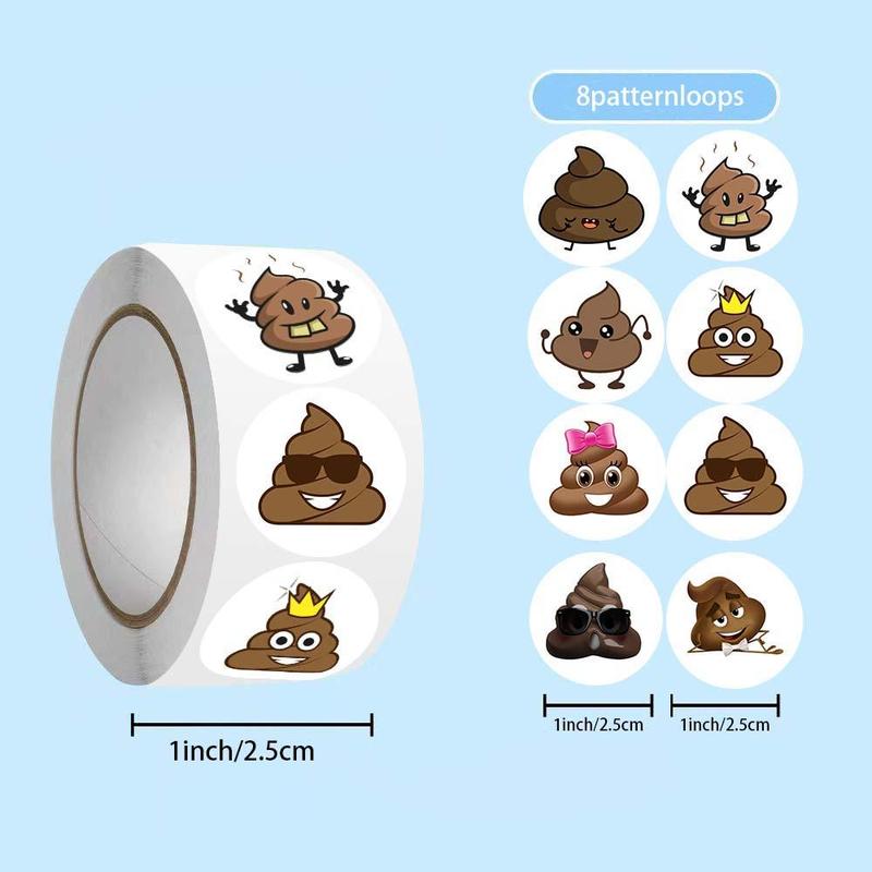 Cartoon Poop Pattern Sticker (500pcs roll), Funny Poop Roll Sticker, DIY Decorative Sticker for Water Cup Phone Case Envelope Sealing