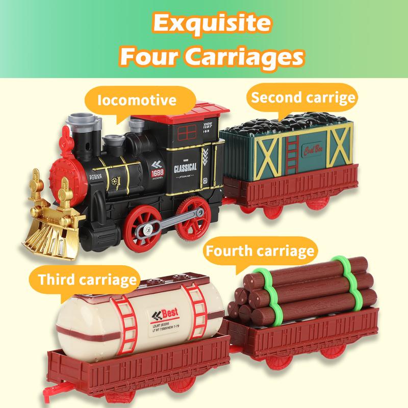 Electric Train Set for Kids, Train Toy with Steam Locomotive, Cargo Car and Long Track, Model Railway Steam Train Toy with Lights & Sound for Boys & Girls, Christmas and Birthday Gifts