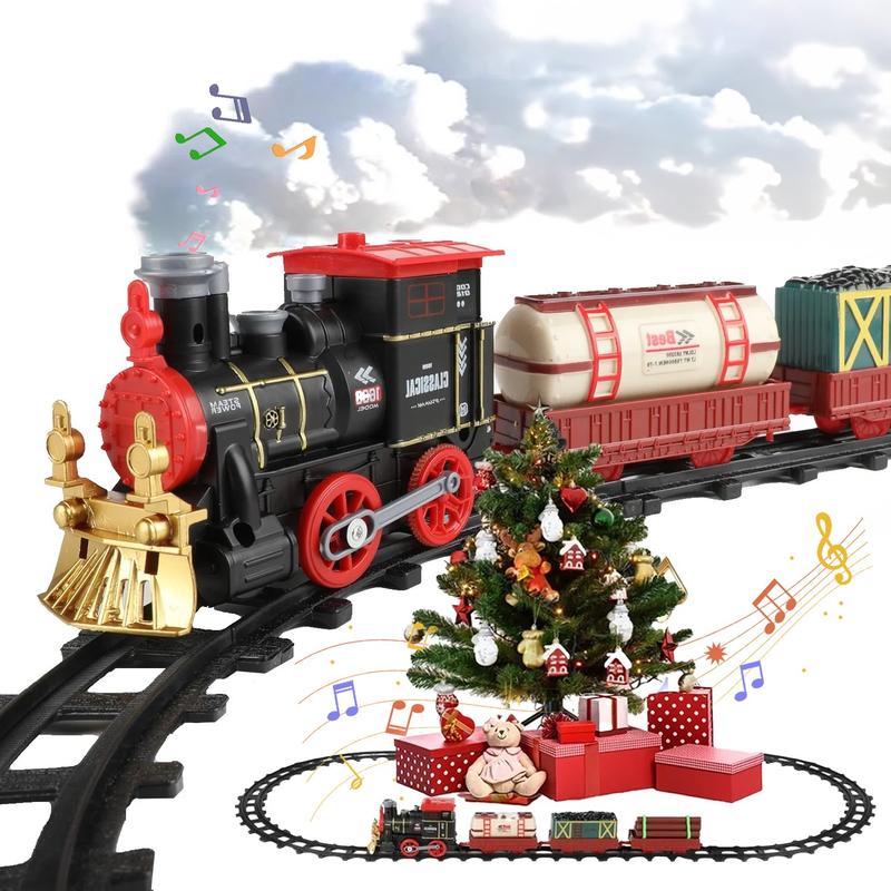 Electric Train Set for Kids, Train Toy with Steam Locomotive, Cargo Car and Long Track, Model Railway Steam Train Toy with Lights & Sound for Boys & Girls, Christmas and Birthday Gifts