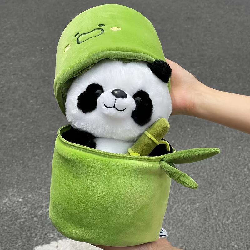 Bamboo Panda Plush Toy Panda In Bamboo Tube Panda Hugging Bamboo Doll