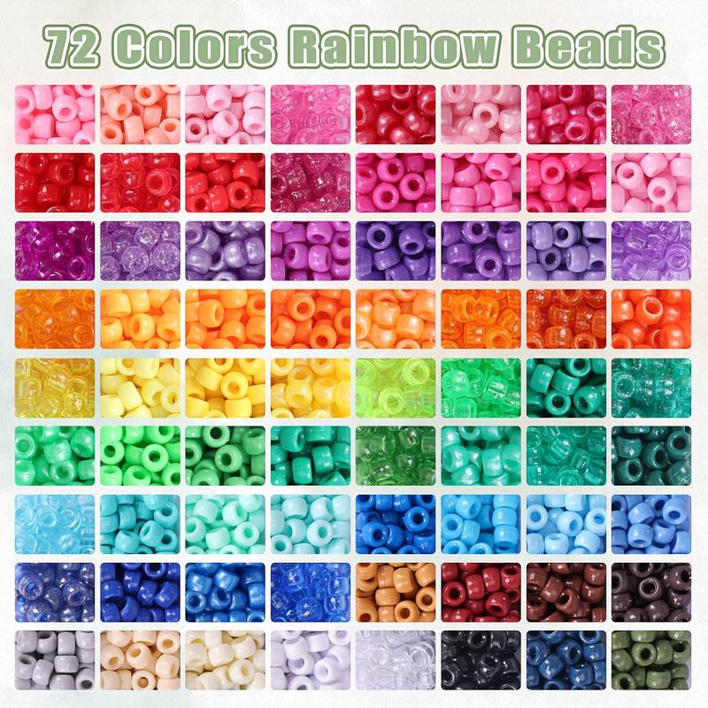 4700 count, 72 Colors Pony Beads Rainbow Kandi Bead for Bracelets Making Kit, 3600 count 9mm Plastic Beads and 1000 count Letter Beads, Alphabet Beads for Bracelets  Making with Elastic Threads