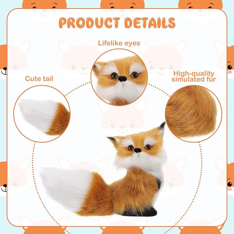 2 Piece Simulation Fox Mini Fox Toy Fur Fox Model Stuffed Fox Ornament Static Action Figures Fox Standing Sitting Plush for Home Office Desktop Bag Decoration 3.94 x 3.54 in, 3.15 x 2.75 in (Brown)