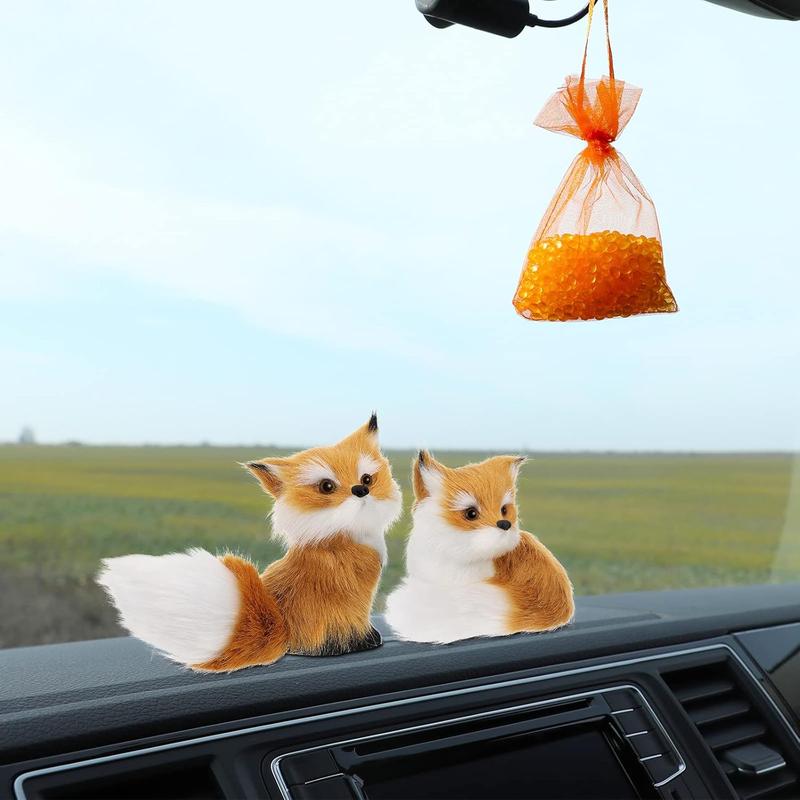 2 Piece Simulation Fox Mini Fox Toy Fur Fox Model Stuffed Fox Ornament Static Action Figures Fox Standing Sitting Plush for Home Office Desktop Bag Decoration 3.94 x 3.54 in, 3.15 x 2.75 in (Brown)