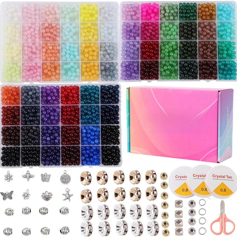 Glass Beads Bracelet Making Kit, 3000 count 72 Colors 6 mm  Glass Beads for  Making, Glass Beads Kits for Beginners DIY Earrings Necklaces Rings Crafts Xmas Gifts