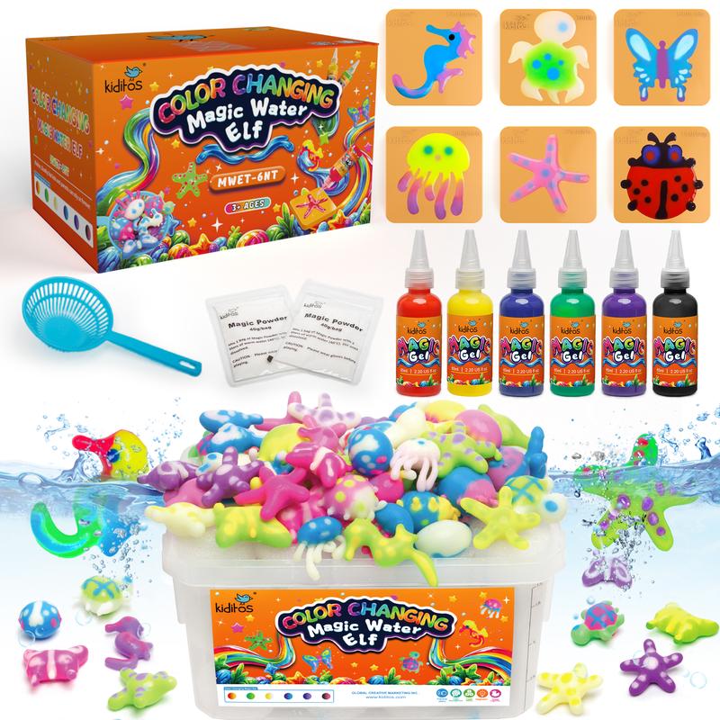 Kiditos Color Changing Magic Water Elf Toy Kit with 6 Colors Color Changing Gels, 6 Molds - Imaginative Play, Christmas Gifts, Birthday Gifts, Party Favors, and Family-Friendly DIY STEM Projects (6Colors)