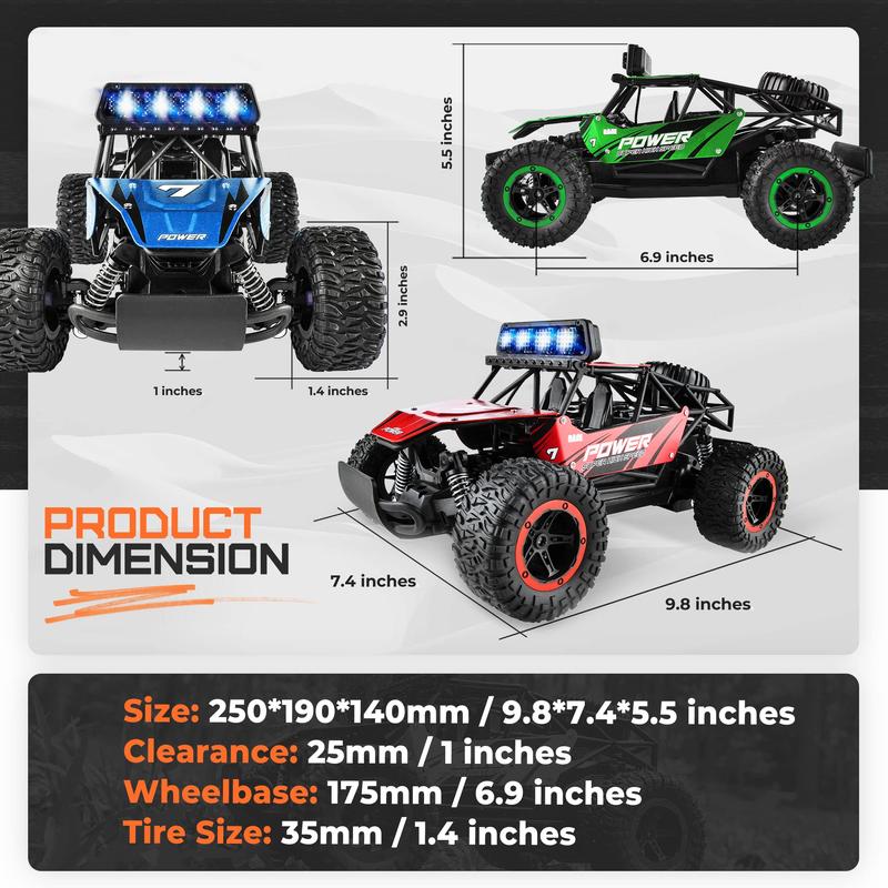 BEZGAR TB141 Remote Control Car - 2.4GHz High Speed 35KM H RC Cars Toys, 1:14 Monster RC Truck Off Road with LED Headlight and Rechargeable Battery Gifts for Adults Boys 8-12