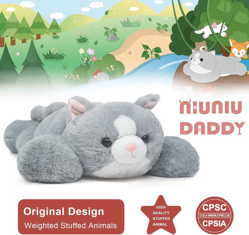 Niuniu Daddy Weighted Stuffed Animals for Kids, Weighted Cat Plush Toy, Plush Kitty Weighted Plushies for Christmas Birthday Gift weighted  stuffed Plush Cat Stuffed Animal Pillow anxiety relief