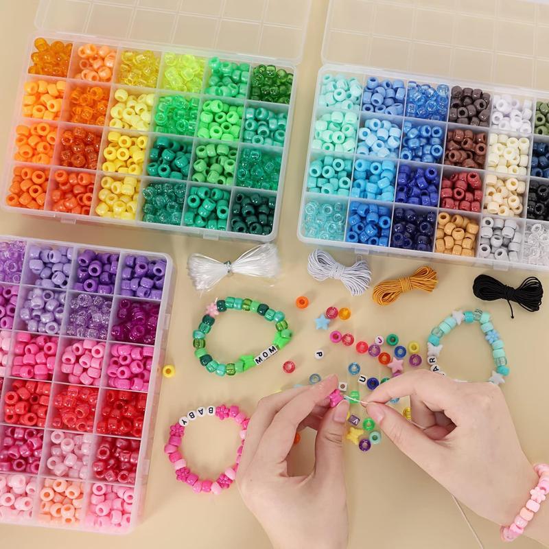 4700 count, 72 Colors Pony Beads Rainbow Kandi Bead for Bracelets Making Kit, 3600 count 9mm Plastic Beads and 1000 count Letter Beads, Alphabet Beads for Bracelets  Making with Elastic Threads