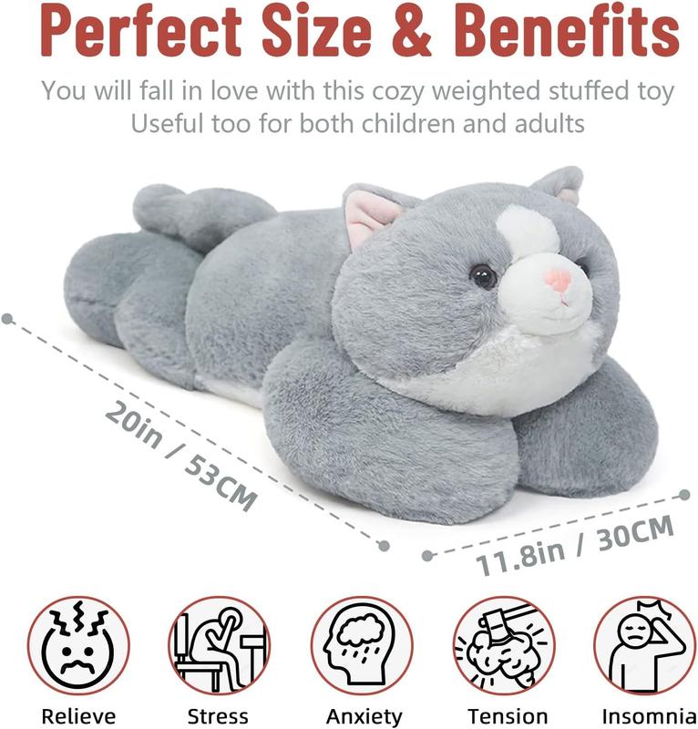 Niuniu Daddy Weighted Stuffed Animals for Kids, Weighted Cat Plush Toy, Plush Kitty Weighted Plushies for Christmas Birthday Gift weighted  stuffed Plush Cat Stuffed Animal Pillow anxiety relief