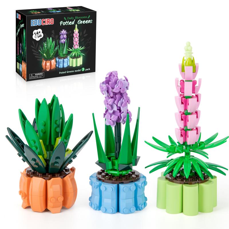 Educiro 3 Pack Botanical Collection Aloe Nobilis, Hyacinth, and Lupinus, Bonsai Plant Flowers Building Blocks Toys building toy