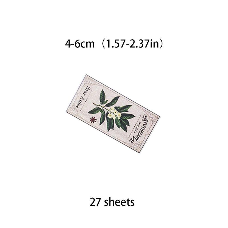 Vintage Plant Stamp Pattern Sticker, 27pcs Set Waterproof Self Adhesive Decor Paper, Decorative Stickers for Gift Greeting Card Waterbottle Laptop Phone, Scrapbooking Supplies