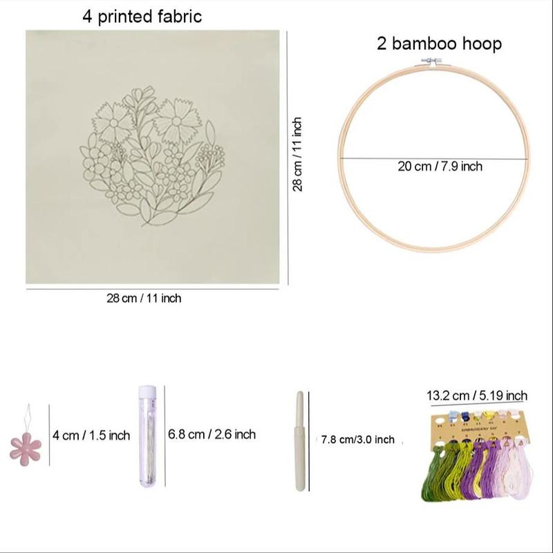 Butterfly Floral Pattern DIY Embroidery Kit, 1 Set DIY Embroidery Material Pack, Including 4 Counts Embroidery Fabric & 2 Counts Embroidery Hoop & 1 Count Threader & 12pcs Needle