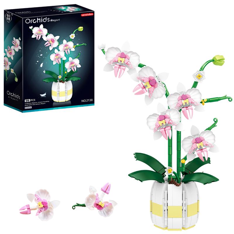 616pcs flower model building blocks assembling indoor decoration orchid building blocks assembling toys, building blocks flowers   flowers bouquet