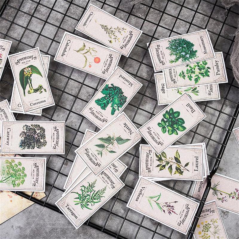 Vintage Plant Stamp Pattern Sticker, 27pcs Set Waterproof Self Adhesive Decor Paper, Decorative Stickers for Gift Greeting Card Waterbottle Laptop Phone, Scrapbooking Supplies