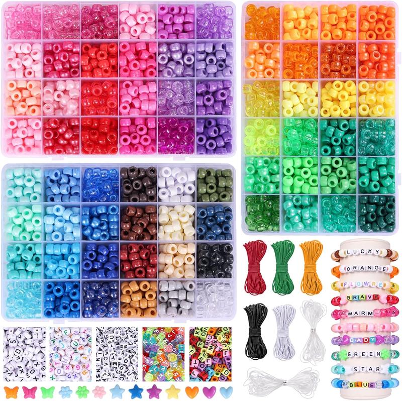 4700 count, 72 Colors Pony Beads Rainbow Kandi Bead for Bracelets Making Kit, 3600 count 9mm Plastic Beads and 1000 count Letter Beads, Alphabet Beads for Bracelets  Making with Elastic Threads