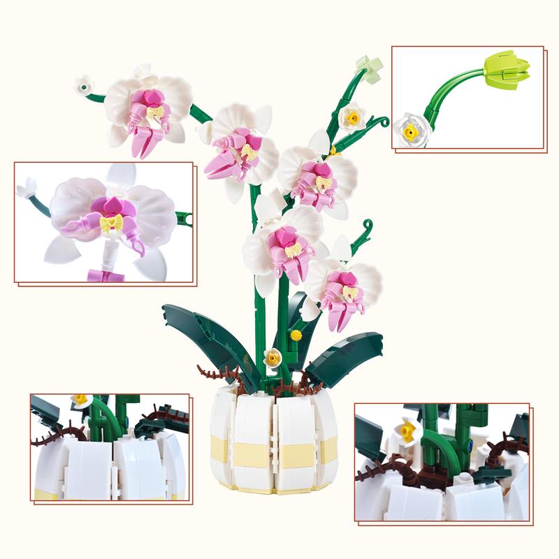 616pcs flower model building blocks assembling indoor decoration orchid building blocks assembling toys, building blocks flowers   flowers bouquet