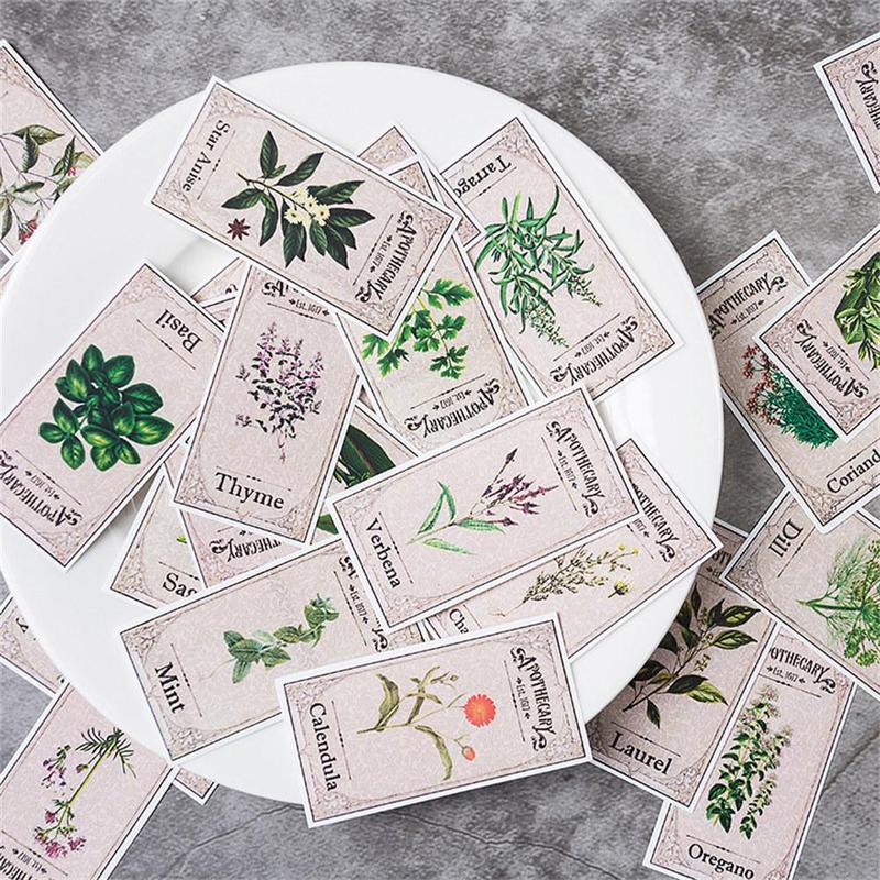 Vintage Plant Stamp Pattern Sticker, 27pcs Set Waterproof Self Adhesive Decor Paper, Decorative Stickers for Gift Greeting Card Waterbottle Laptop Phone, Scrapbooking Supplies