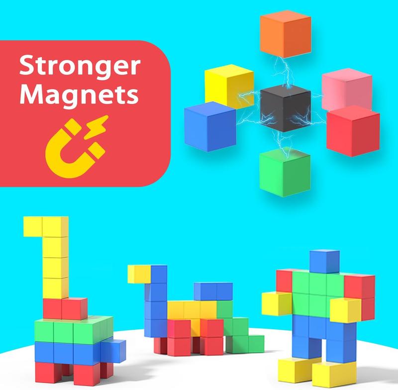 Christmas gift Magnetic Blocks for Kids Ages 3-8, 56 Magnetic Building Cubes & 54 Educational Stickers, STEM Magnet Cube Toy for Boys & Girls. Magnetic Cubes for Learning & Creative Play - Christmas & Birthday Gift