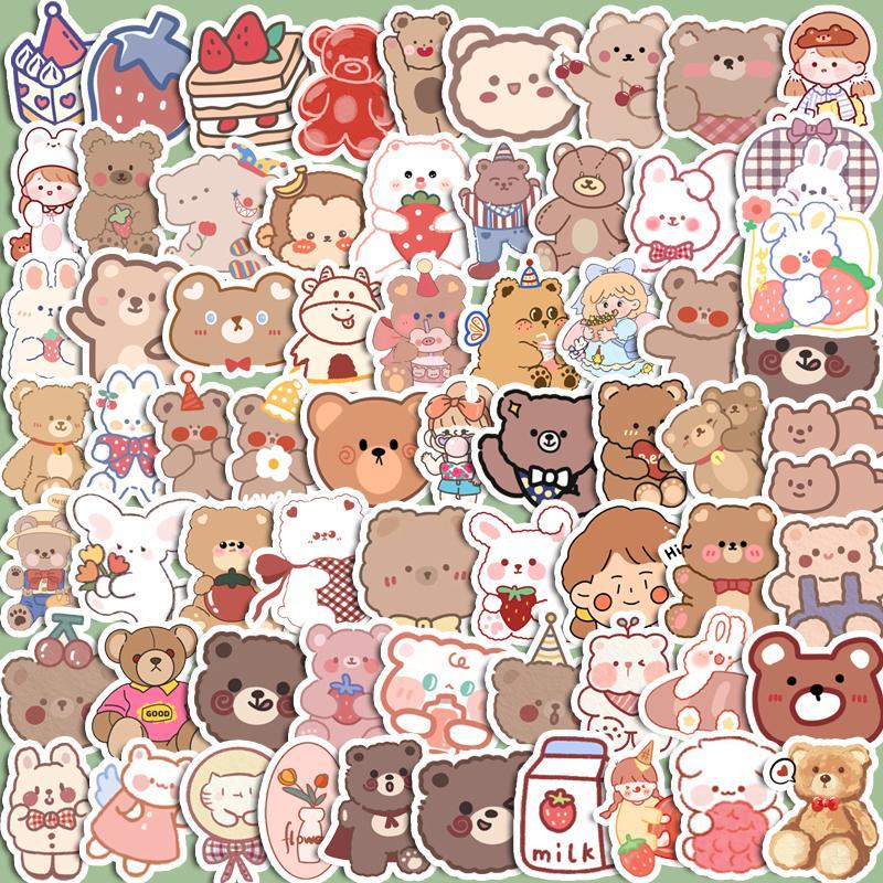 90pcs Cute Cartoon Bear Pattern Decorative Sticker, Self Adhesive Adorable Bear Stickers for Gift Bags Greeting Cards Gift Wrapping, Water Bottle Laptop, Notebook, Scrapbook & DIY Photo Album