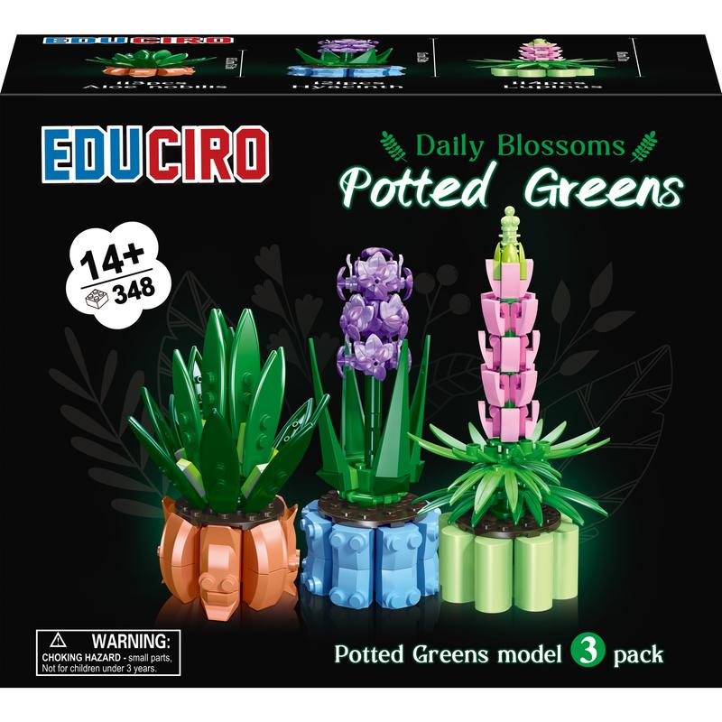 Educiro 3 Pack Botanical Collection Aloe Nobilis, Hyacinth, and Lupinus, Bonsai Plant Flowers Building Blocks Toys building toy