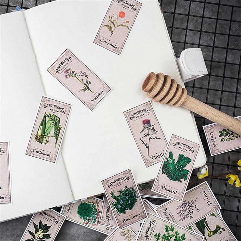 Vintage Plant Stamp Pattern Sticker, 27pcs Set Waterproof Self Adhesive Decor Paper, Decorative Stickers for Gift Greeting Card Waterbottle Laptop Phone, Scrapbooking Supplies