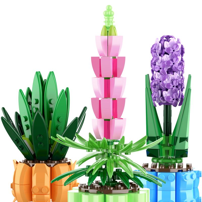 Educiro 3 Pack Botanical Collection Aloe Nobilis, Hyacinth, and Lupinus, Bonsai Plant Flowers Building Blocks Toys building toy