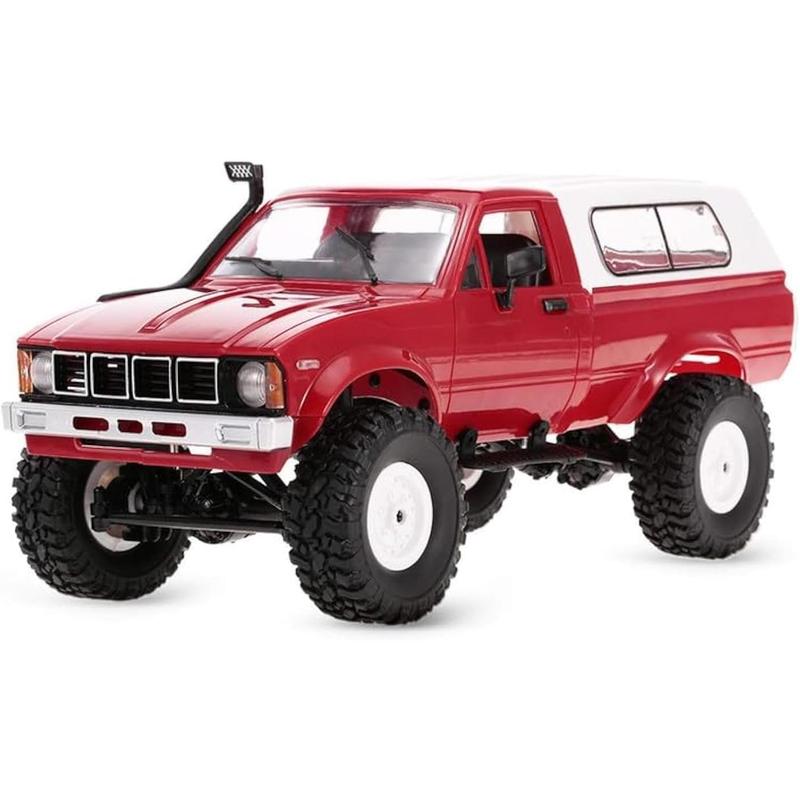 RC Rock Crawler WPL C24 RC Truck 4x4 1 16 RC Crawler Off Road All Terrain Car Proportional Throttle Steering Hobby RC Toy Climb Semi Truck LED Light RTR Trailer (Red)